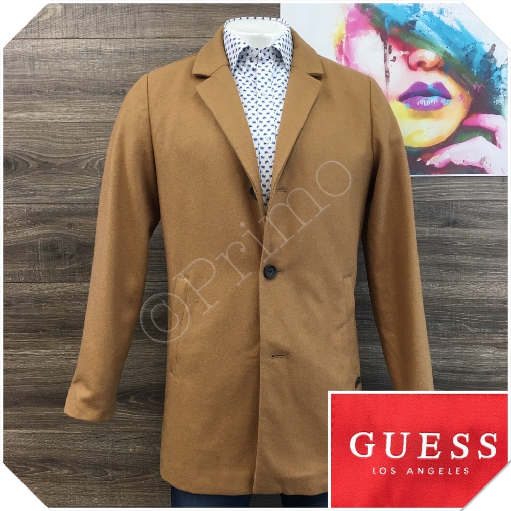 GUESS Mens Long Coat‎ Casual Trench Jacket Size L Classic Wool Suit